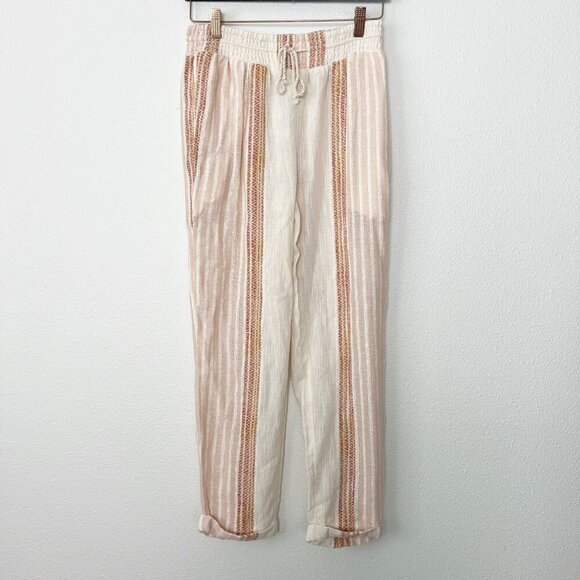 Rip Curl Womens XS Baja Stripe Beachy Pants Smocked Waist Boho Cropped - Picture 1 of 9